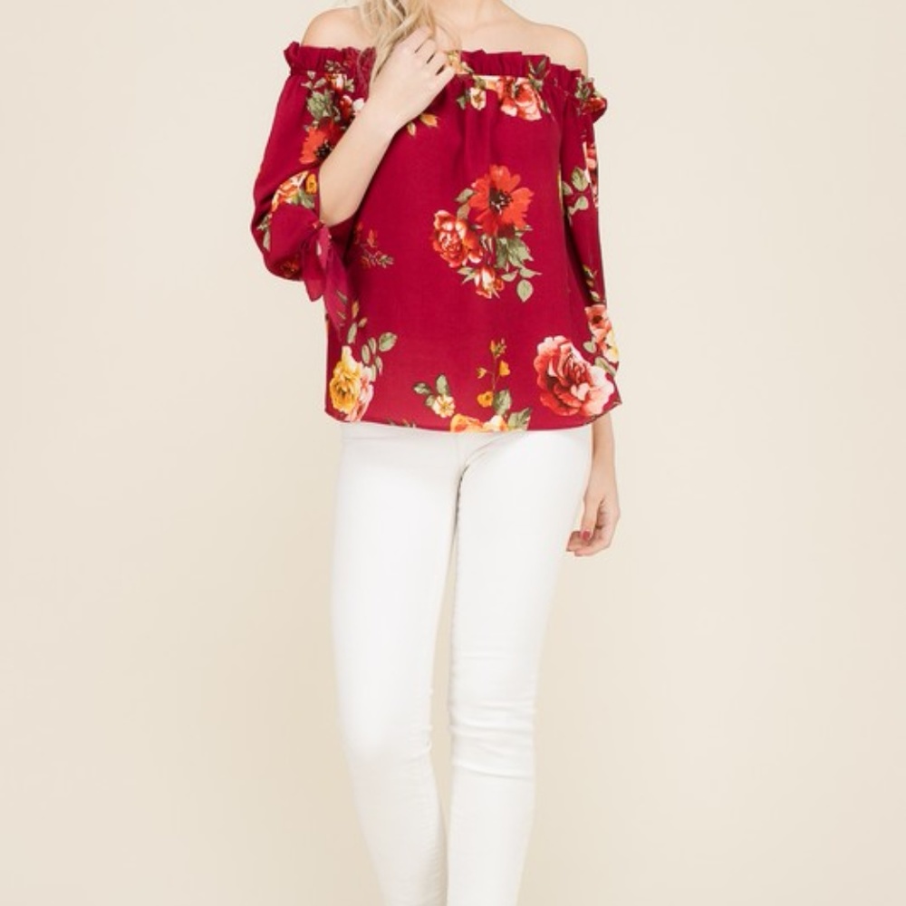 FLOWER PRINT OFF SHOULDER TOP - Picture 8 of 8